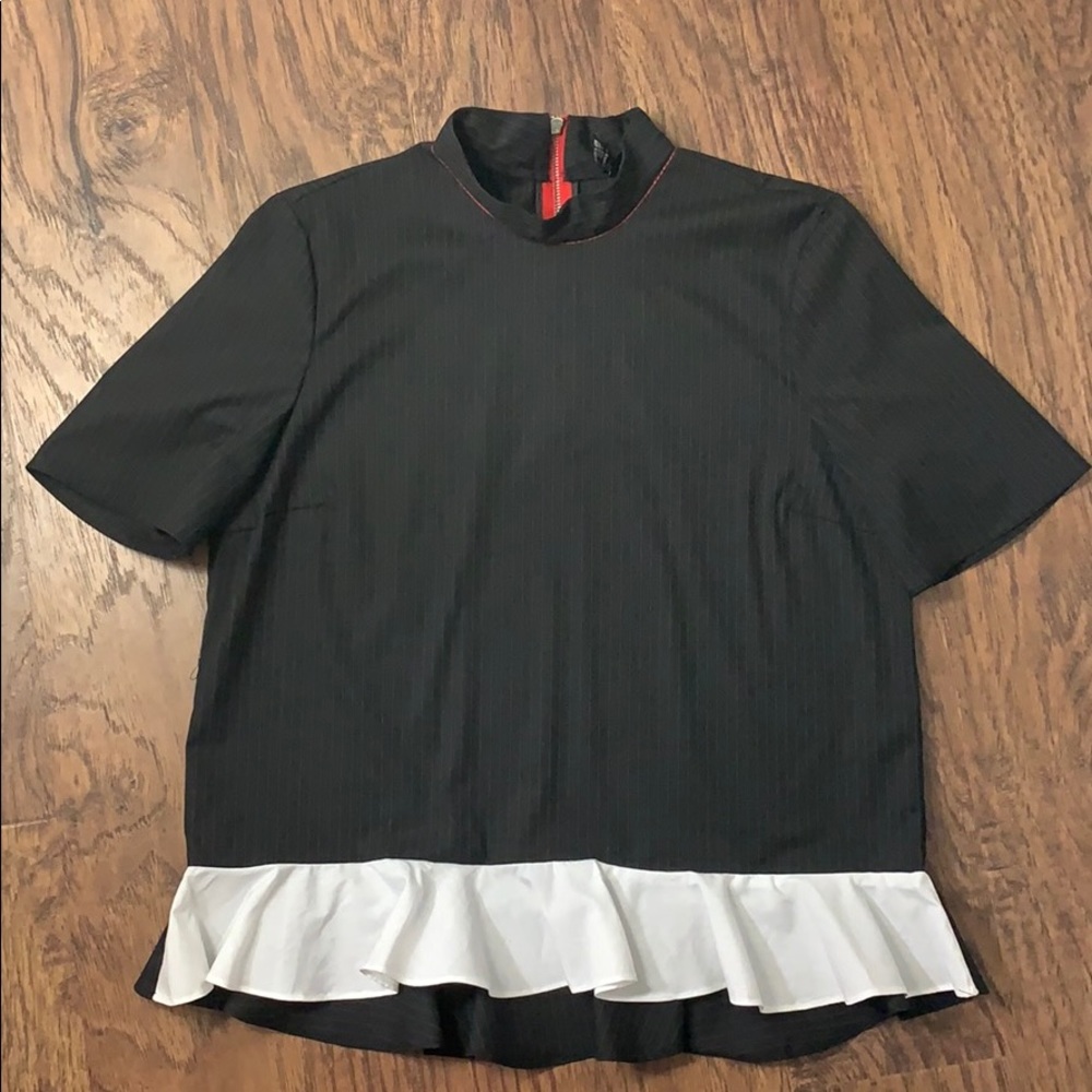 Zara Black Striped Blouse with Collar
